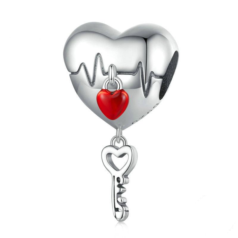 Open Heart Bead Lock Key Sterling Silver Beads -isyoujewelry