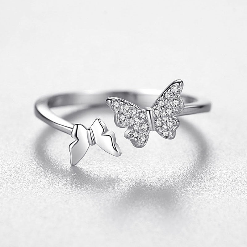 Butterfly Adjustable Zirconia Sterling Silver Ring Spring New Series IsyouJewelry