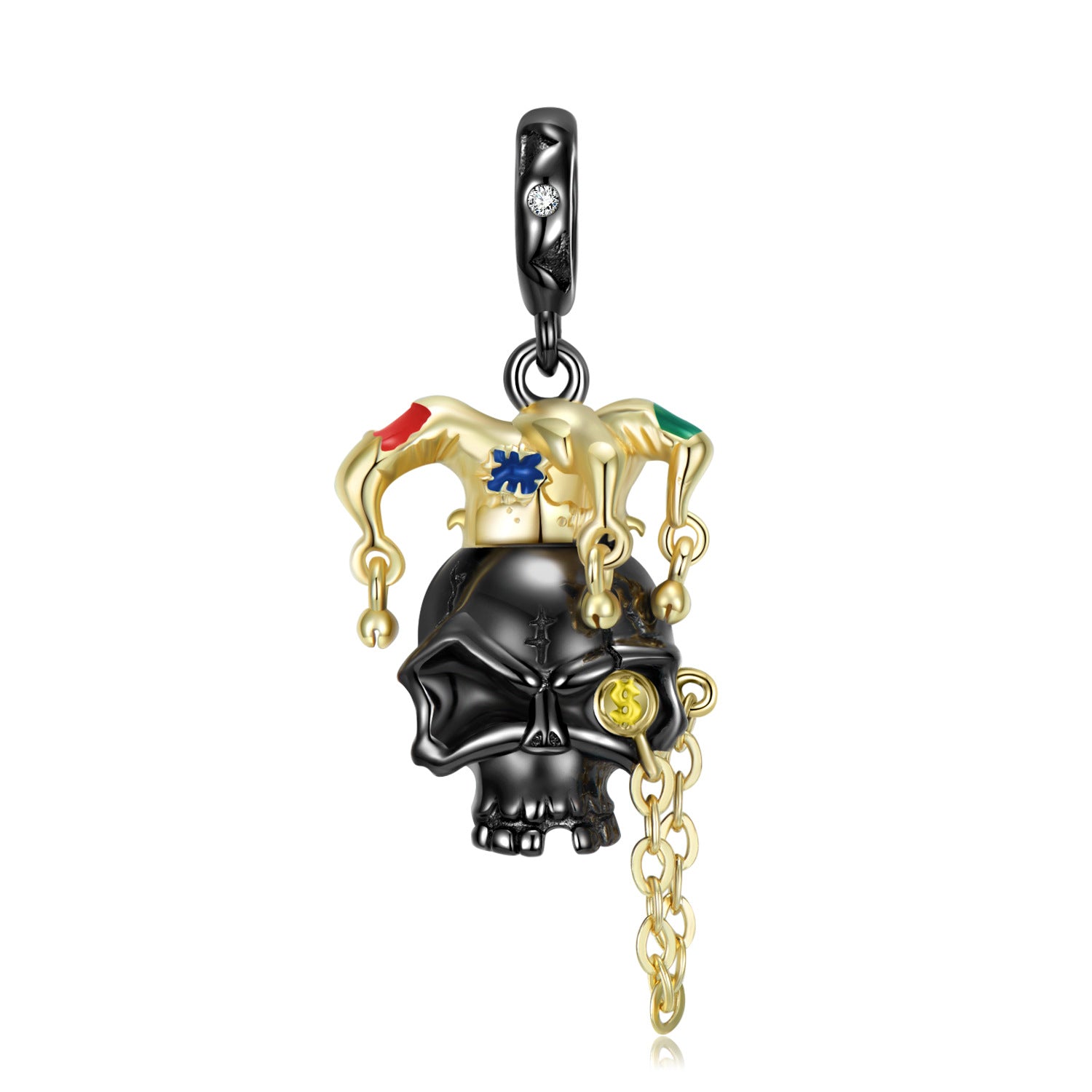 Gold Joker Skull Pendant Sterling Silver Dangle -isyoujewelry