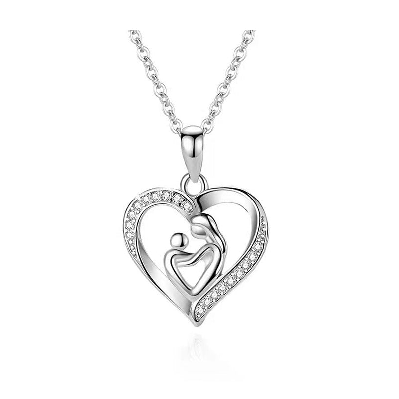 Mom & Child Heart Necklace Zirconia Sterling Silver IsyouJewelry
