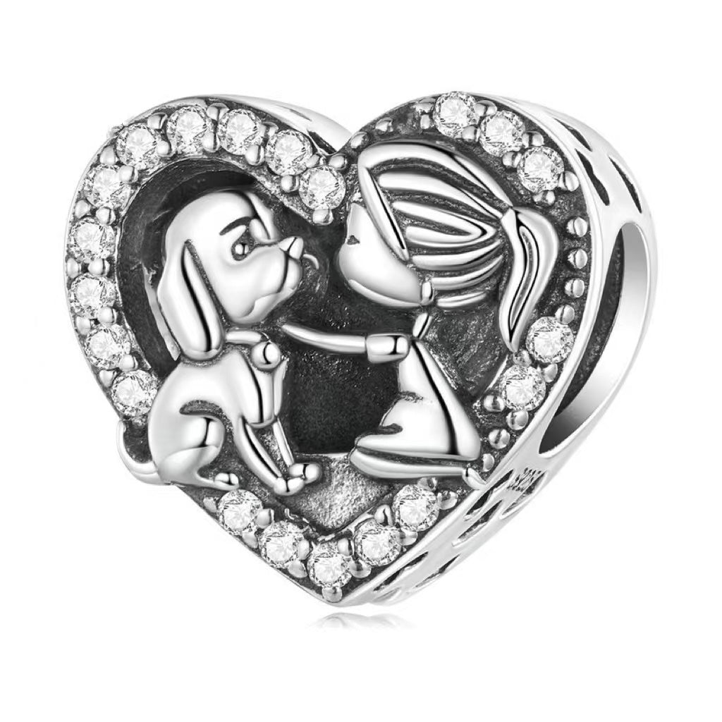 Girl & Dog Heart Bead Charm-isyoujewelry
