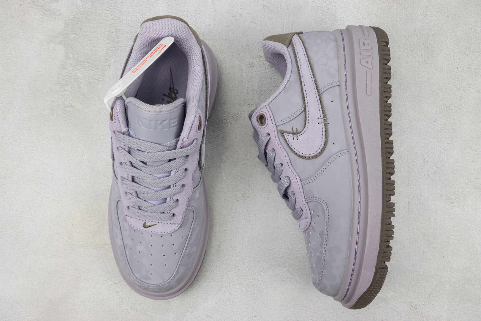 Air Force Light Gray Purple Bad Weather Printing Stitched Hook Nike Air Force 1 Low Luxe 'Dyed' Low Top Non-Slip Wear-Resistant Padded Sneakers Item No.: DD9605 500