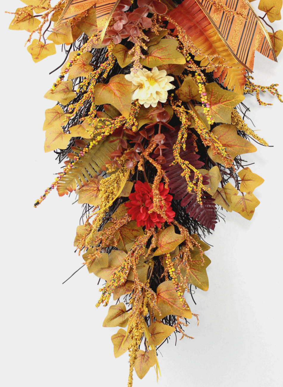 Handmade Swag, Autumn Decoration, Foliage Decoration, Arrangement for Fall, Autumn Door Swag, Fall Swag, Front Door Swag, Thanksgiving Swag, Peony/Berry/Pumpkin/Sunflower Wreath, Berry Autumn Wreath and Garland Bundle.(No.QD301/60A)
