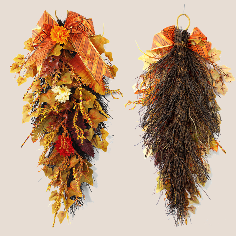 Handmade Swag, Autumn Decoration, Foliage Decoration, Arrangement for Fall, Autumn Door Swag, Fall Swag, Front Door Swag, Thanksgiving Swag, Peony/Berry/Pumpkin/Sunflower Wreath, Berry Autumn Wreath and Garland Bundle.(No.QD301/60A)