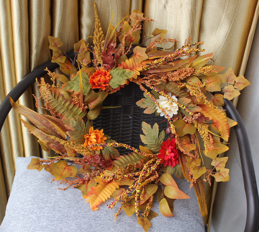 Fall Wreath, Front Door Wreath, Wreath for Fall, Autumn Wreath, Thanksgiving Wreath, Autumn Door Wreath,, Berry/Flower Wreath(No.QH3108/50A)