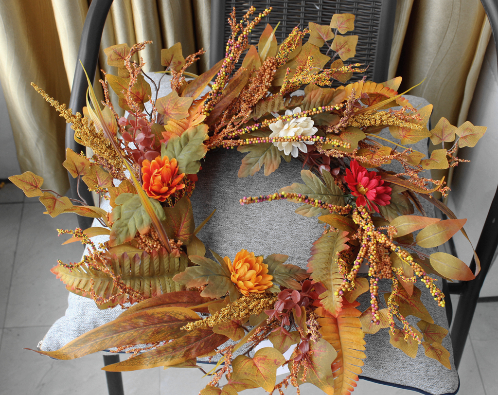 Fall Wreath, Front Door Wreath, Wreath for Fall, Autumn Wreath, Thanksgiving Wreath, Autumn Door Wreath,, Berry/Flower Wreath(No.QH3108/50A)