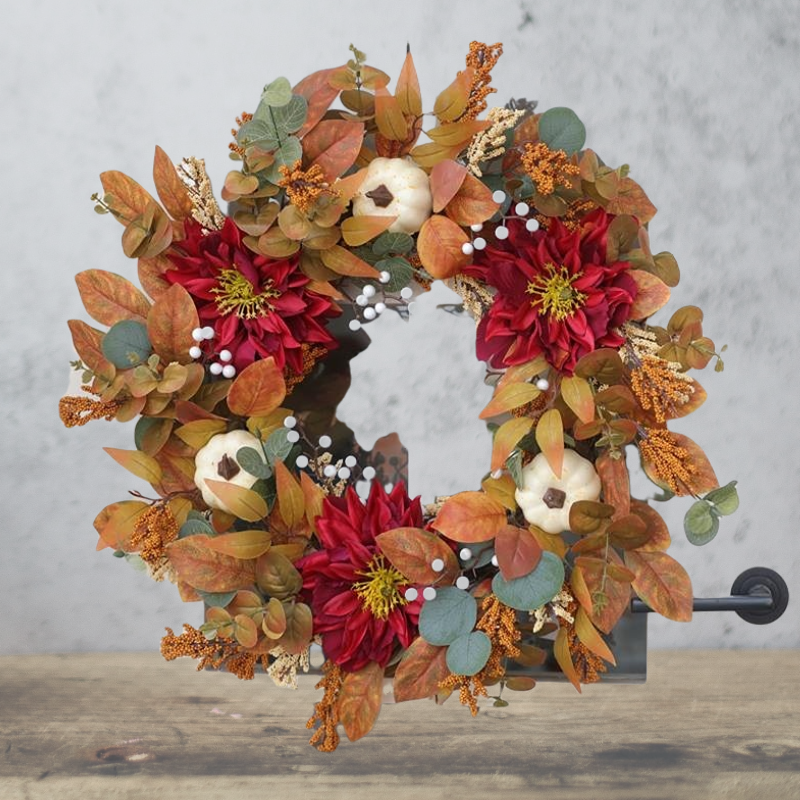 Fall Wreath, Front Door Wreath, Wreath for Fall, Autumn Wreath, Thanksgiving Wreath, Autumn Door Wreath,, Peony/Berry/Pumpkin/Sunflower Wreath, Berry Autumn Wreath and Garland Bundle(No.QH3148/60A)