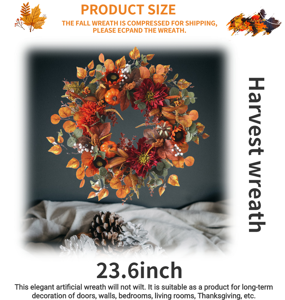 Fall Wreath, Front Door Wreath, Wreath for Fall, Autumn Wreath, Thanksgiving Wreath, Autumn Door Wreath,, Peony/Berry/Pumpkin/Sunflower Wreath, Berry Autumn Wreath and Garland Bundle(No.QH3148/60A)