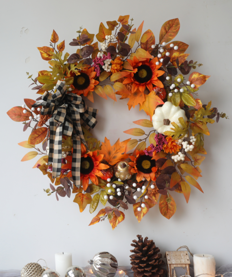 Fall Wreath, Front Door Wreath, Wreath for Fall, Autumn Wreath, Thanksgiving Wreath, Autumn Door Wreath,, Peony/Berry/Pumpkin/Sunflower Wreath, Berry Autumn Wreath and Garland Bundle(No.QH3149/60A)