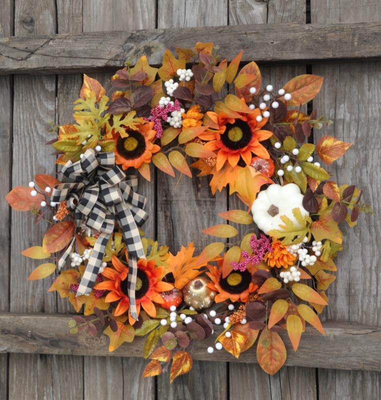 Fall Wreath, Front Door Wreath, Wreath for Fall, Autumn Wreath, Thanksgiving Wreath, Autumn Door Wreath,, Peony/Berry/Pumpkin/Sunflower Wreath, Berry Autumn Wreath and Garland Bundle(No.QH3149/50A)