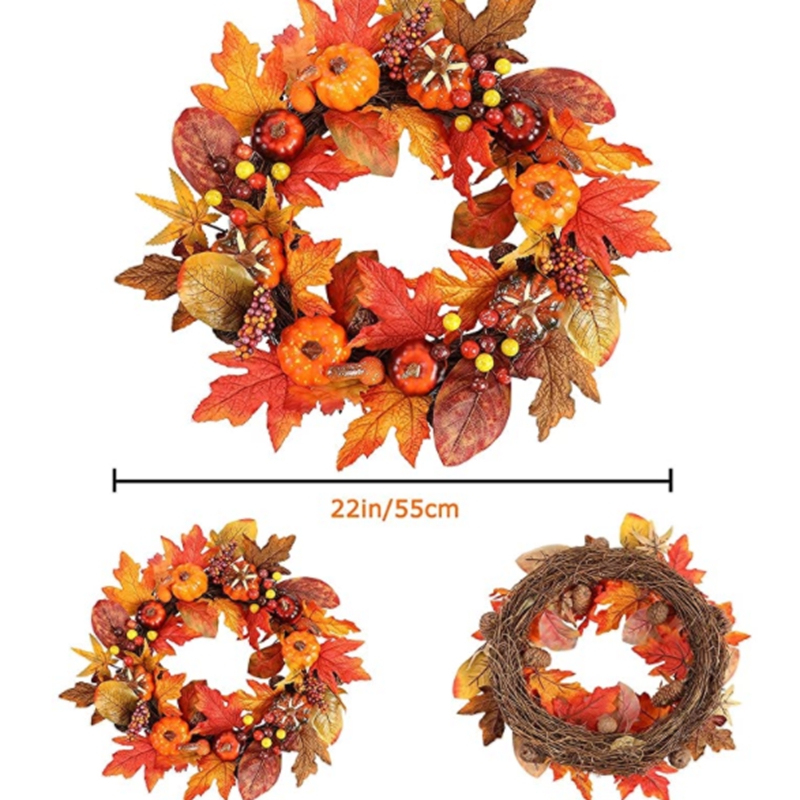 Fall Wreath, Front Door Wreath, Wreath for Fall, Autumn Wreath, Thanksgiving Wreath, Autumn Door Wreath,, Peony/Berry/Pumpkin/Sunflower Wreath, Berry Autumn Wreath and Garland Bundle.(No.QH341/55)
