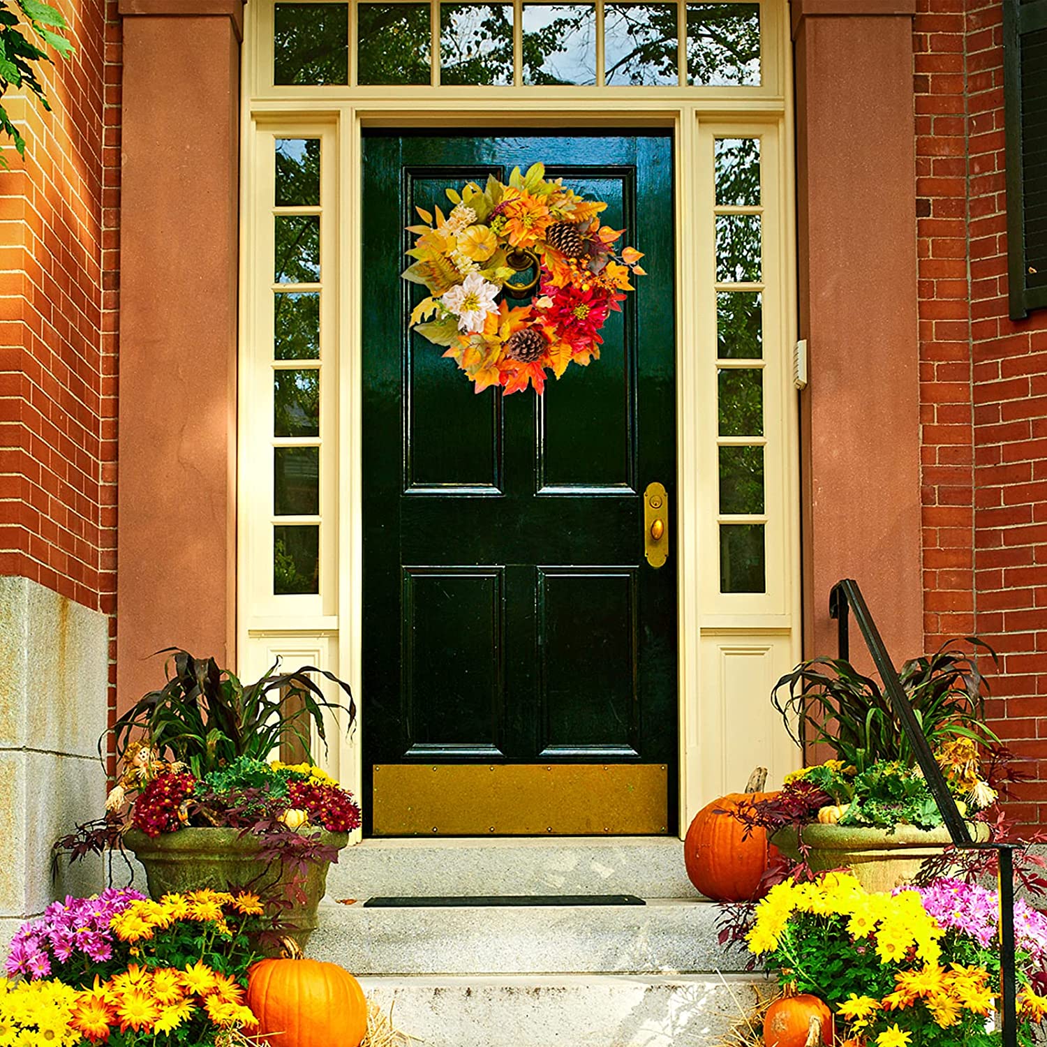 Fall Wreath, Front Door Wreath, Wreath for Fall, Autumn Wreath, Thanksgiving Wreath, Autumn Door Wreath,, Peony/Berry/Pumpkin/Sunflower Wreath, Berry Autumn Wreath and Garland Bundle.(No.QH376/60)