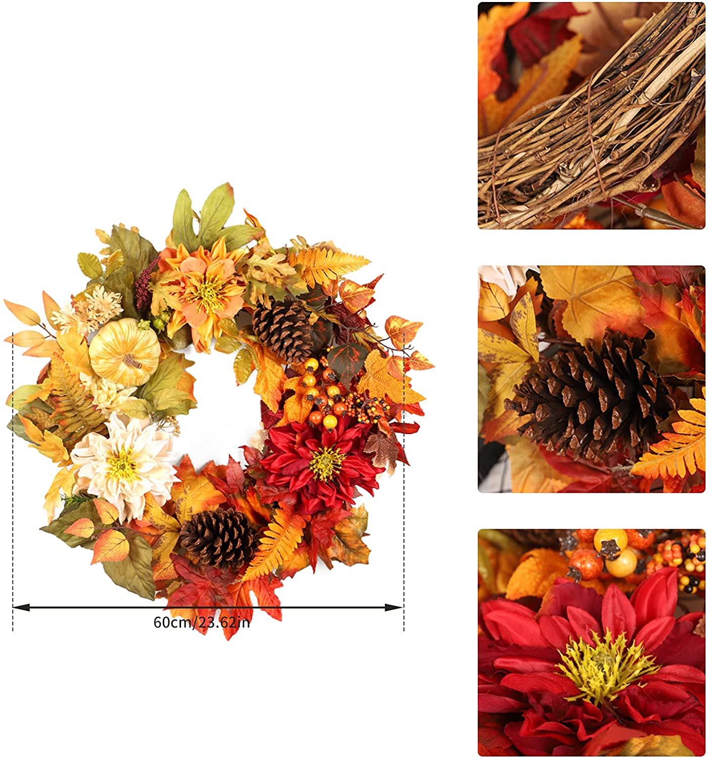 Fall Wreath, Front Door Wreath, Wreath for Fall, Autumn Wreath, Thanksgiving Wreath, Autumn Door Wreath,, Peony/Berry/Pumpkin/Sunflower Wreath, Berry Autumn Wreath and Garland Bundle.(No.QH376/60)
