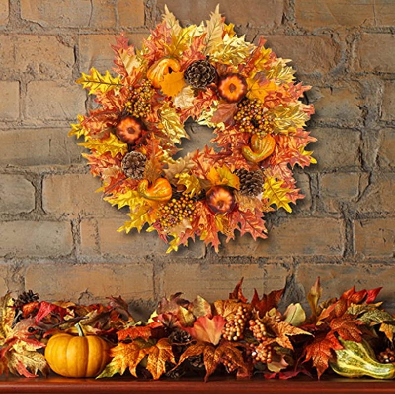 Fall Wreath, Front Door Wreath, Wreath for Fall, Autumn Wreath, Thanksgiving Wreath, Autumn Door Wreath,, Peony/Berry/Pumpkin/Sunflower Wreath, Berry Autumn Wreath and Garland Bundle(No.QH389/45)