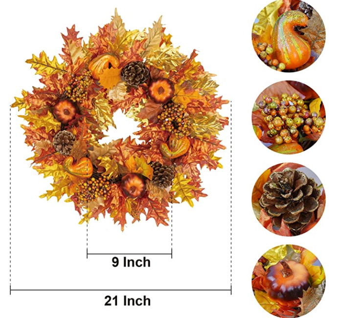 Fall Wreath, Front Door Wreath, Wreath for Fall, Autumn Wreath, Thanksgiving Wreath, Autumn Door Wreath,, Peony/Berry/Pumpkin/Sunflower Wreath, Berry Autumn Wreath and Garland Bundle(No.QH389/45)