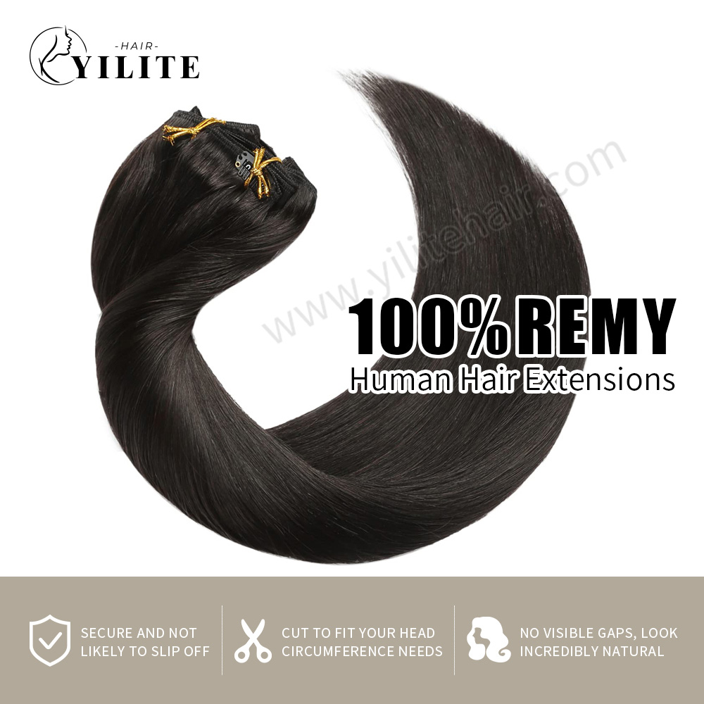 YILITE Clip In Hair Extensions Human Hair Invisible Natural Remy Human Hair  (#1B Natural Black)