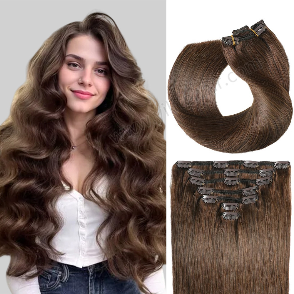 Model Wearing (#4) Chocolate Brown Classic Clip Ins