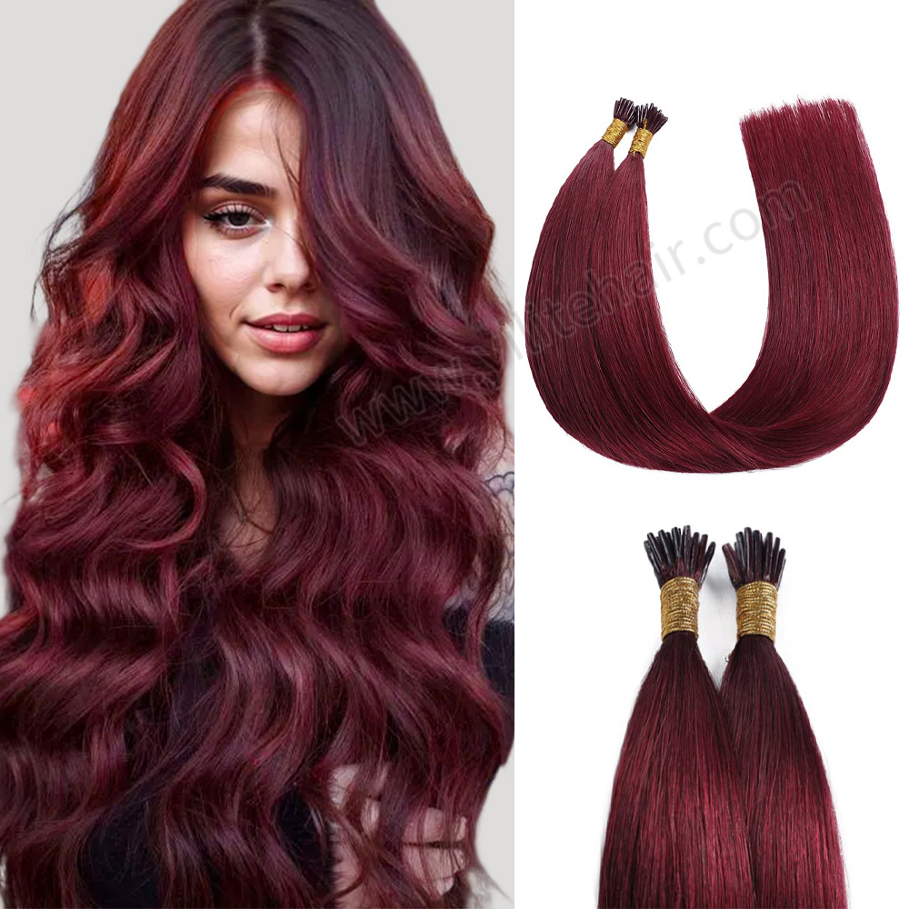 YILITE I Tip Hair Extensions Natural Remy Human Hair 99j Burgundy