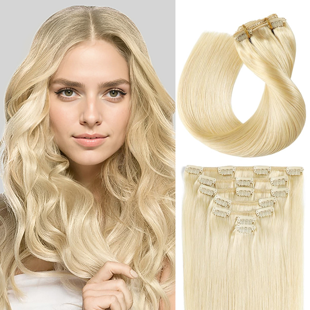 Classic Clip In Hair Extensions (#613) Bleach Blonde 7Pcs 16 Clips ...