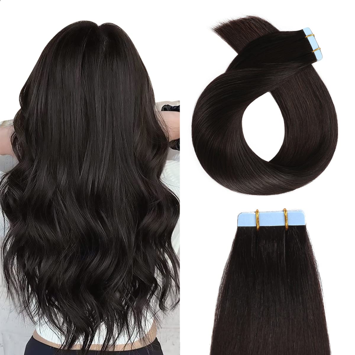 YILITE Tape in Hair Extensions 14inch-20 inche 20pcs 50g Silky Straight Seamless Skin Weft Tape in Human Hair Extensions Off Black Tape in Extensions Real Human Hair
