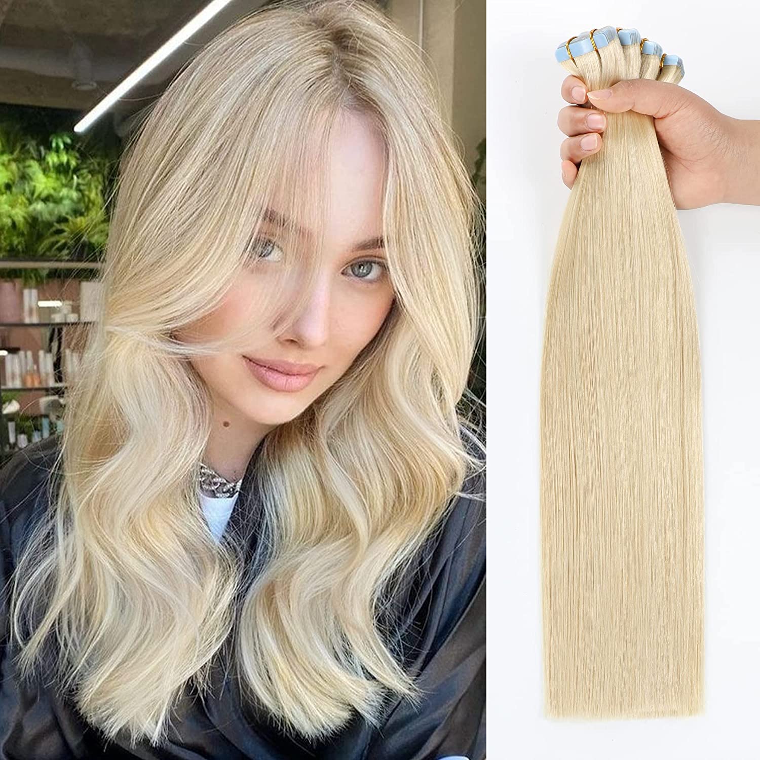 YILITE Hair Extensions Real Human Hair Straight Platinum Blonde 100% Brazilian Human Hair 12 inch-24inch 20pcs pack Seamless Skin Weft Tape in Extensions for White Women