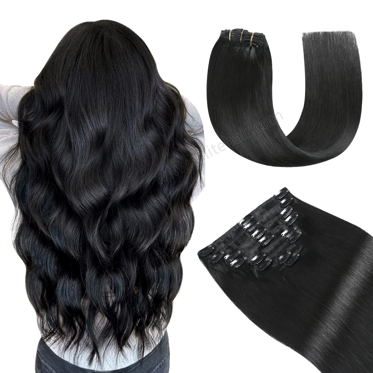 Jet outlet Black (#1) Human Hair Clip in Extensions