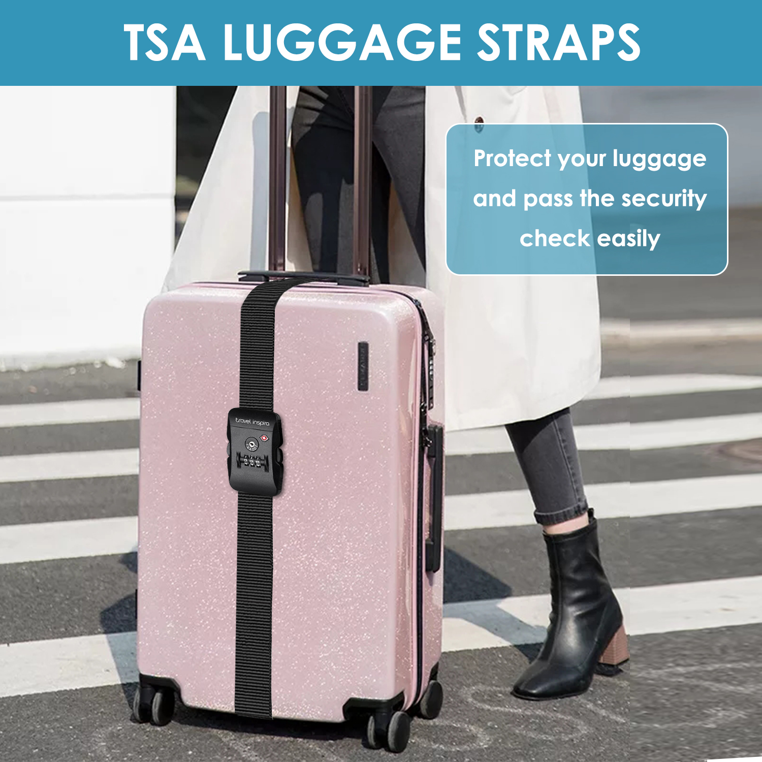 Luggage Strap with TSA Combination Lock Black