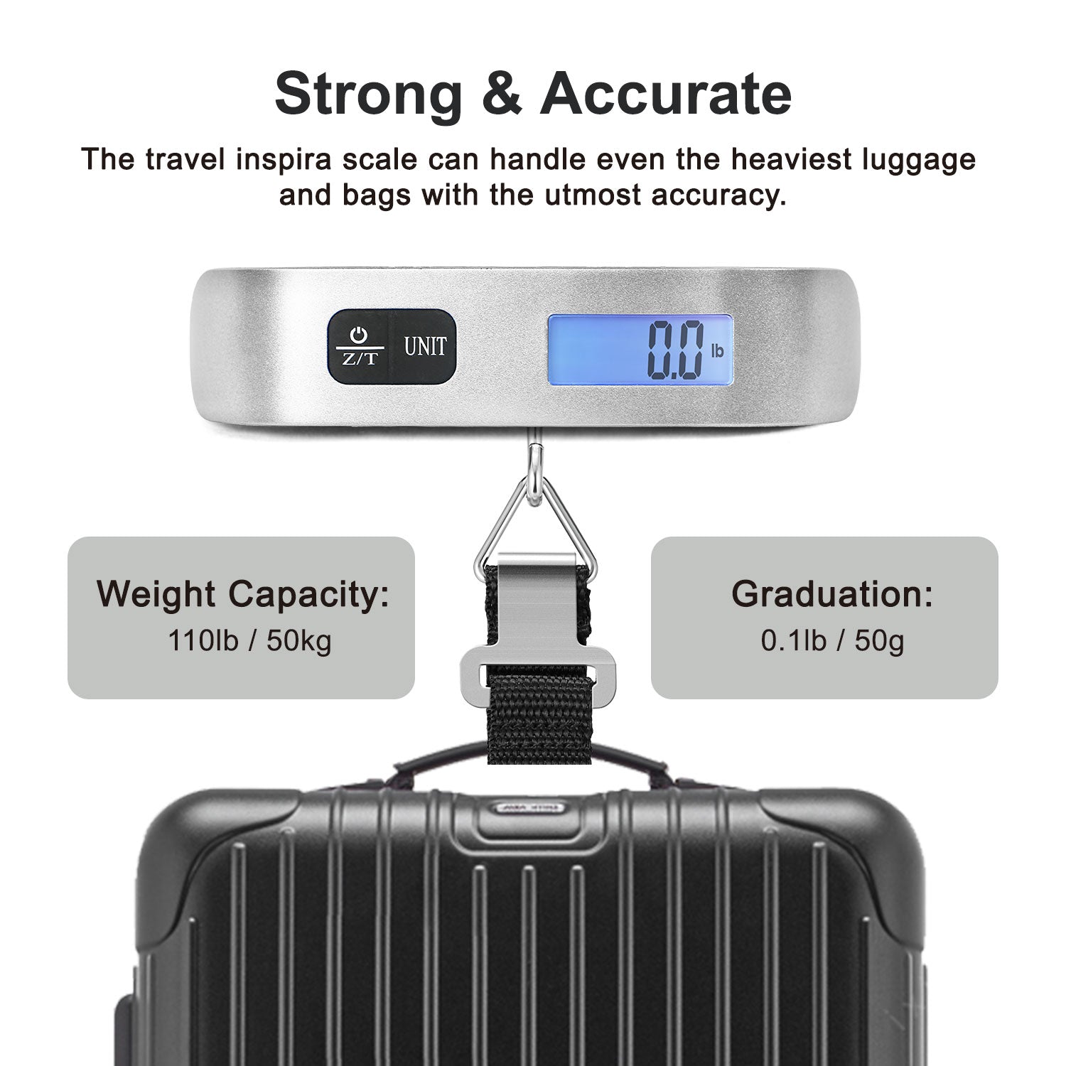 Luggage Scale, Portable Digital Hanging Baggage Scale For Travel, Suitcase  Weight Scale , 50kgsilver