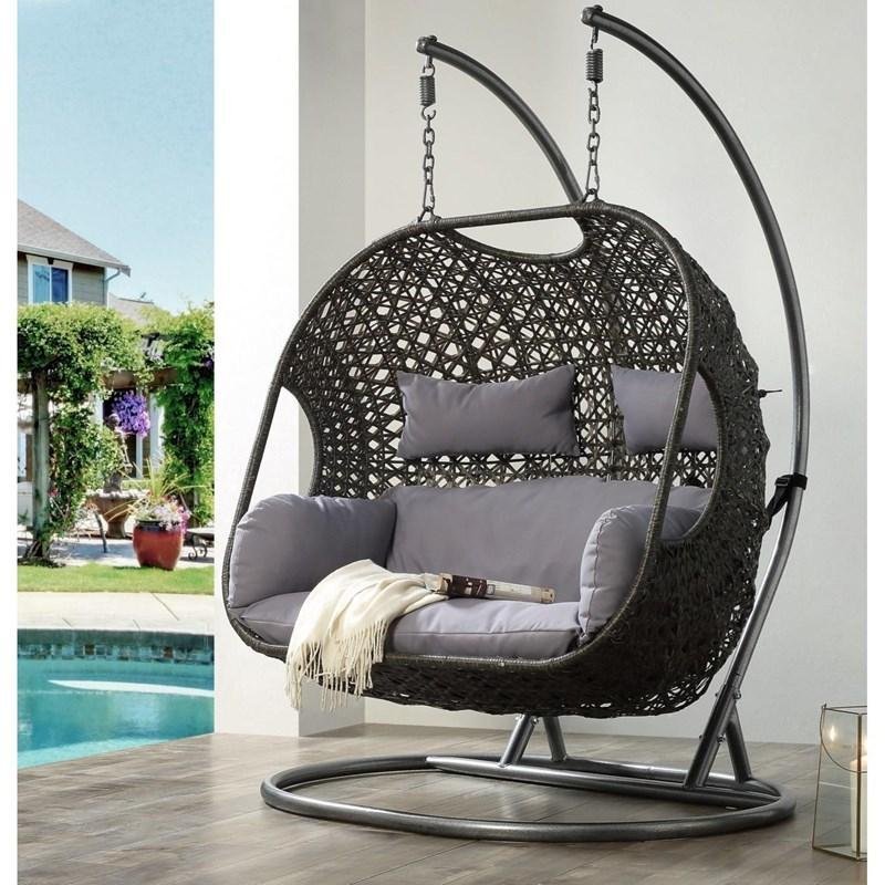 2023 Patio Wicker Swing Chair With Stand Rain Cover Included