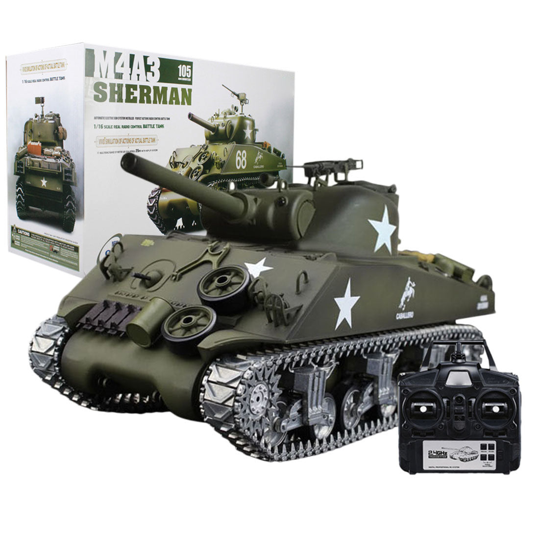 1/16 RC Tank American M4A3 Sherman Simulated Tank 2.4G Remote Control Model Military Tank with Light Sound Smoke Shooting Effect - Pro Edition