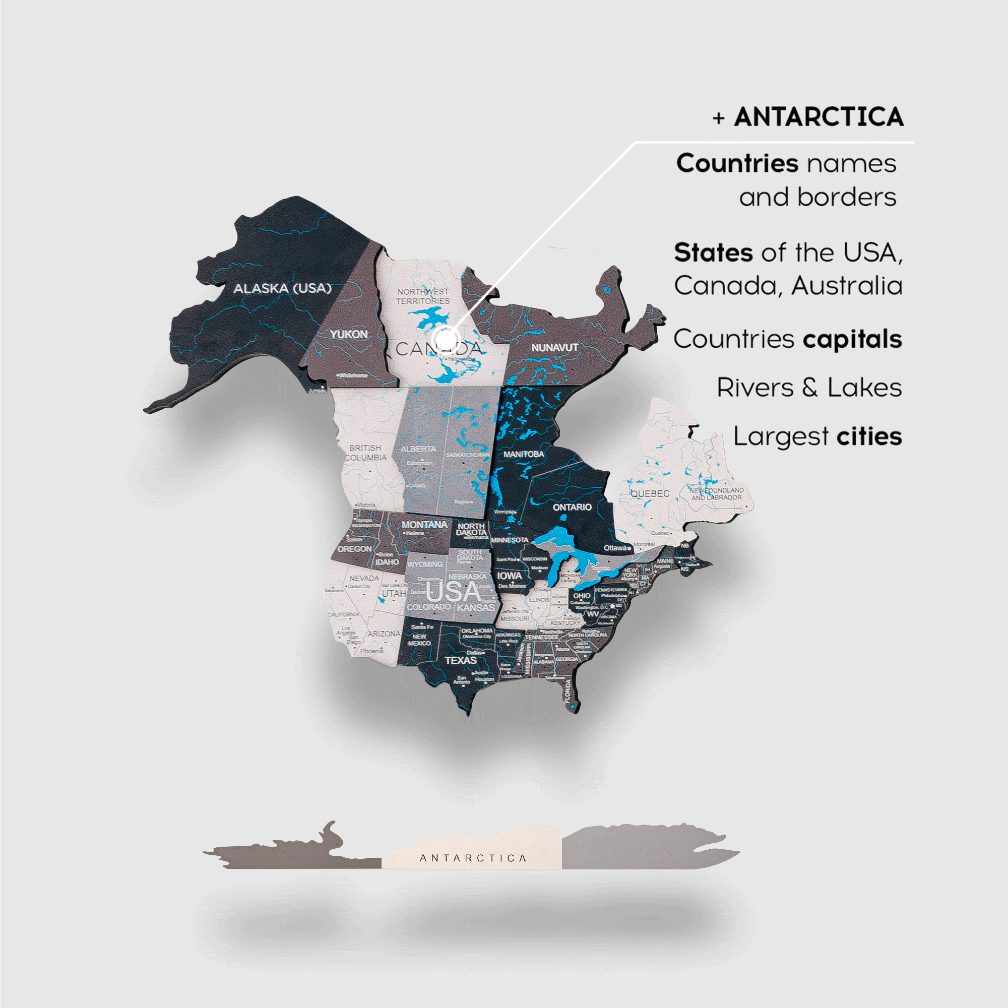 3D LED Wooden World Map Nordik