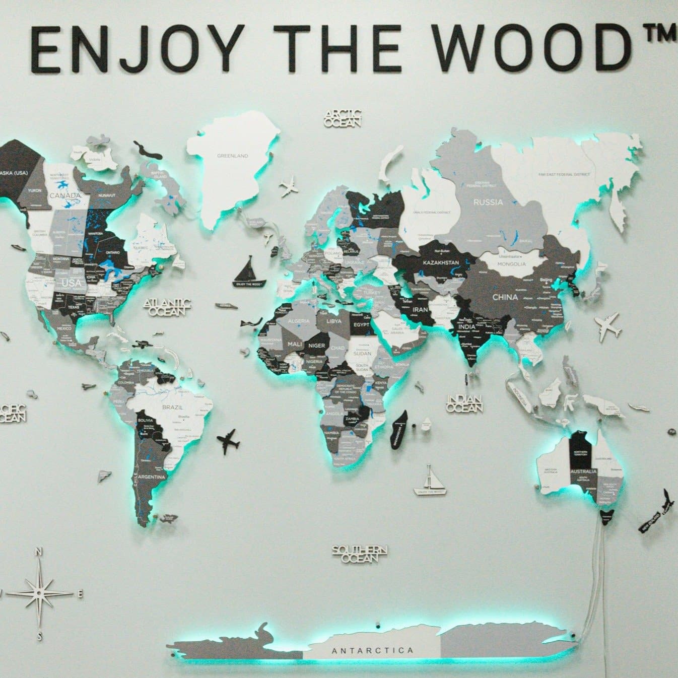 3D LED Wooden World Map Nordik