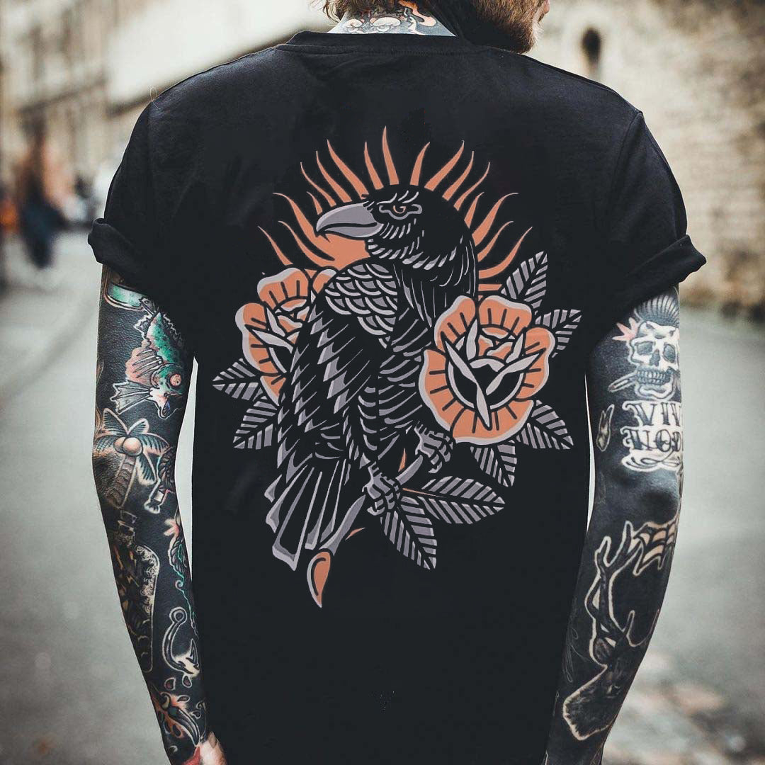 Tattoo inspired clothing: Crow And Rose T-shirt-Wawl Soul