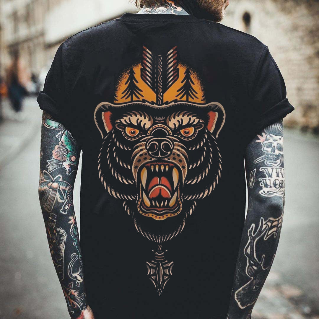 Tattoo inspired clothing: Bear & Arrow Tattoo T-shirt-Wawl Soul