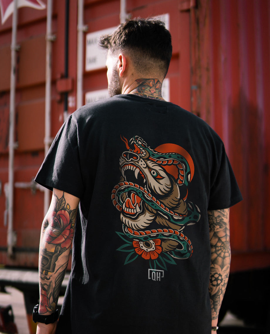 Tattoo inspired clothing: Bear And Snake T-shirt-Wawl Soul