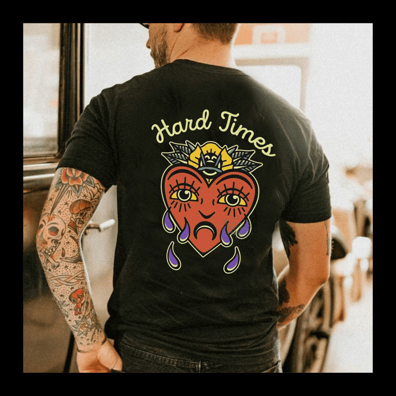 Tattoo inspired clothing: Hard Times Crying Heart T-shirt-Wawl Soul