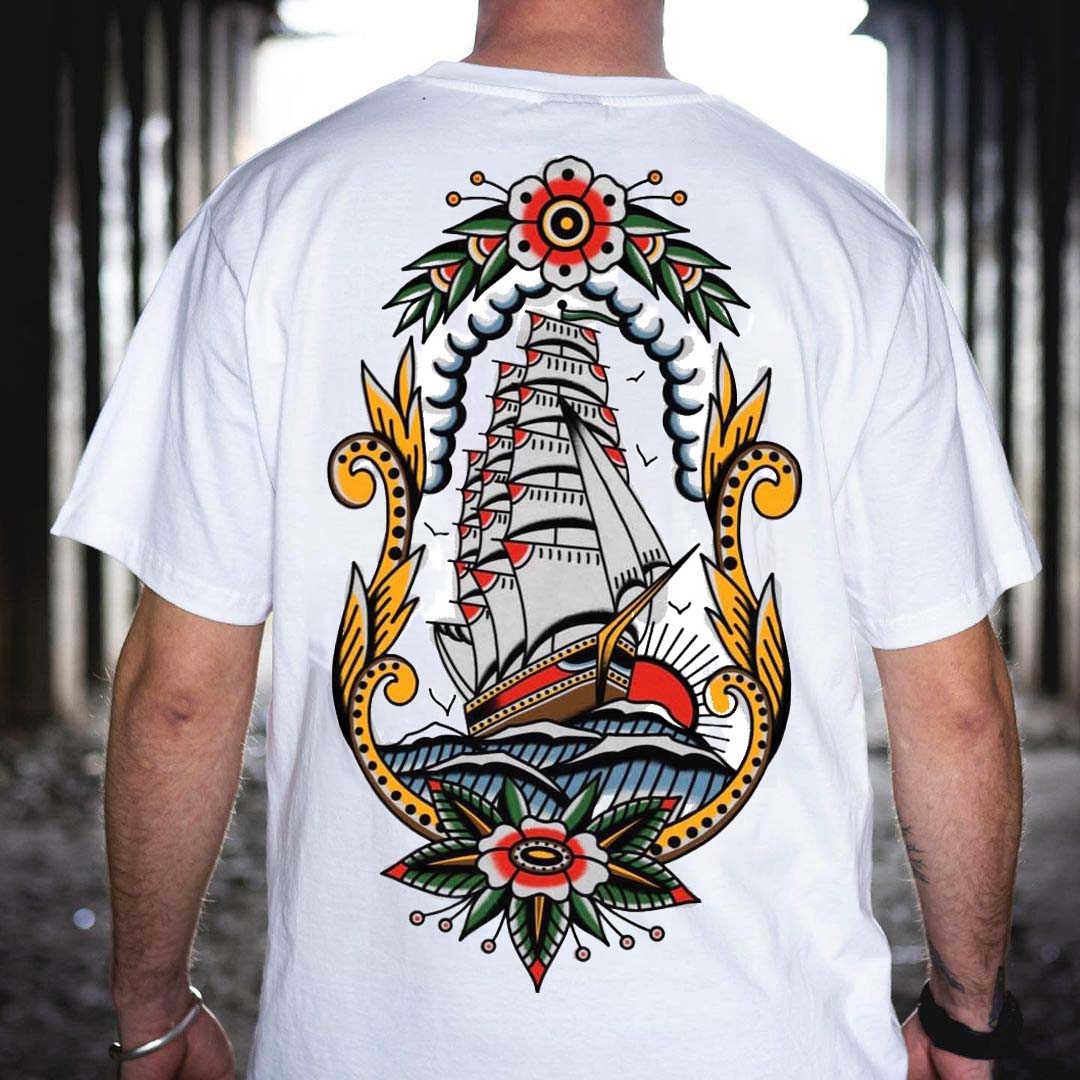 Tattoo inspired clothing: Ornate Ship T-shirt-Wawl Soul