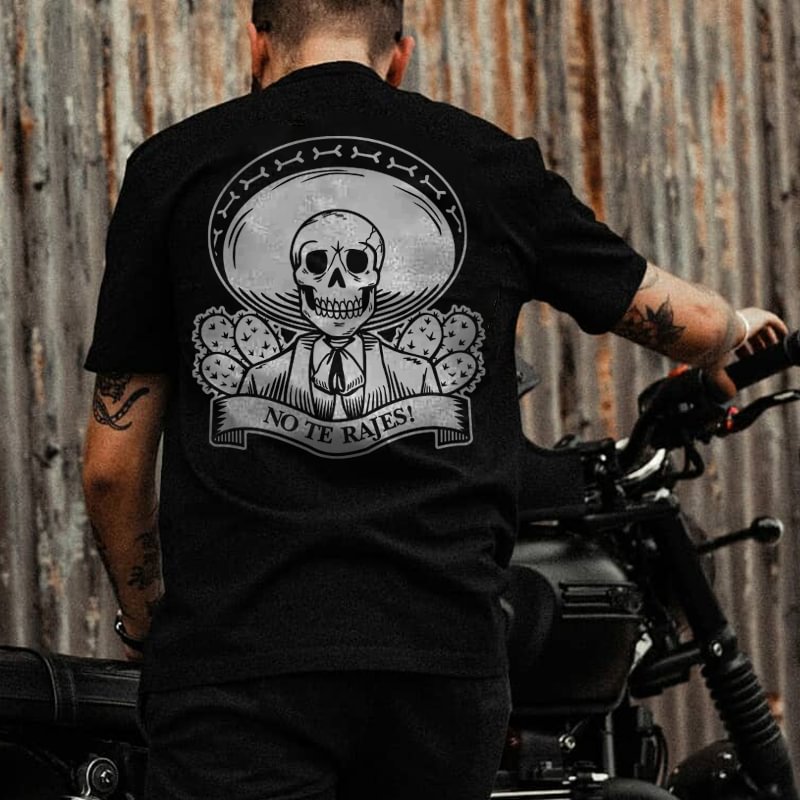 Tattoo inspired clothing: No Te Rajes Skull T-shirt-Wawl Soul