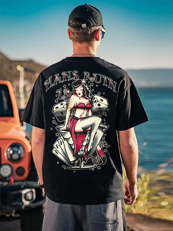 Tattoo inspired clothing: Man's Ruin Retro Girl T-shirt-Wawl Soul