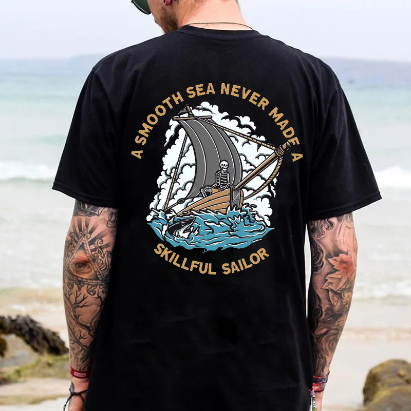 Tattoo inspired clothing: A Smooth Sea Never Made A Skillful Sailor T-shirt-Wawl Soul