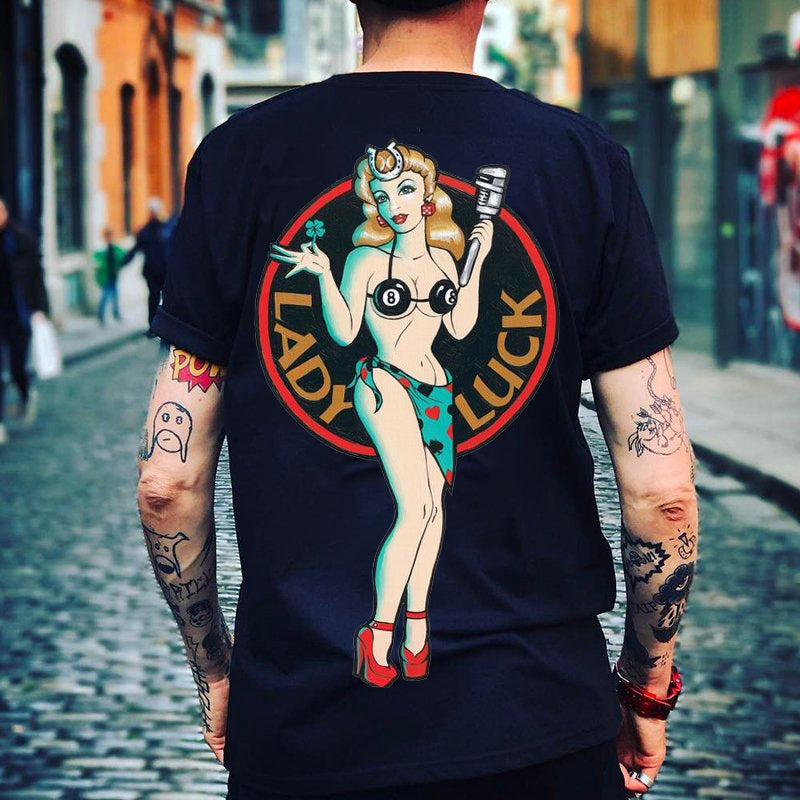 Tattoo inspired clothing: Lady Luck On Mic T-shirt-Wawl Soul