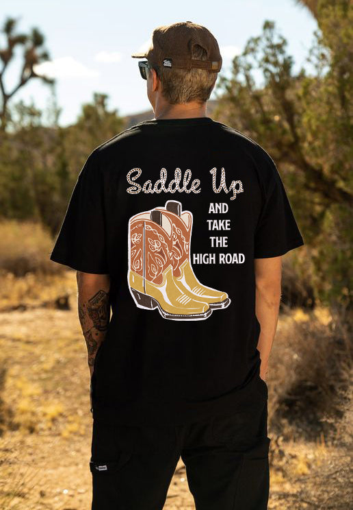 Tattoo inspired clothing: Saddle Up And Take The High Road T-shirt-Wawl Soul