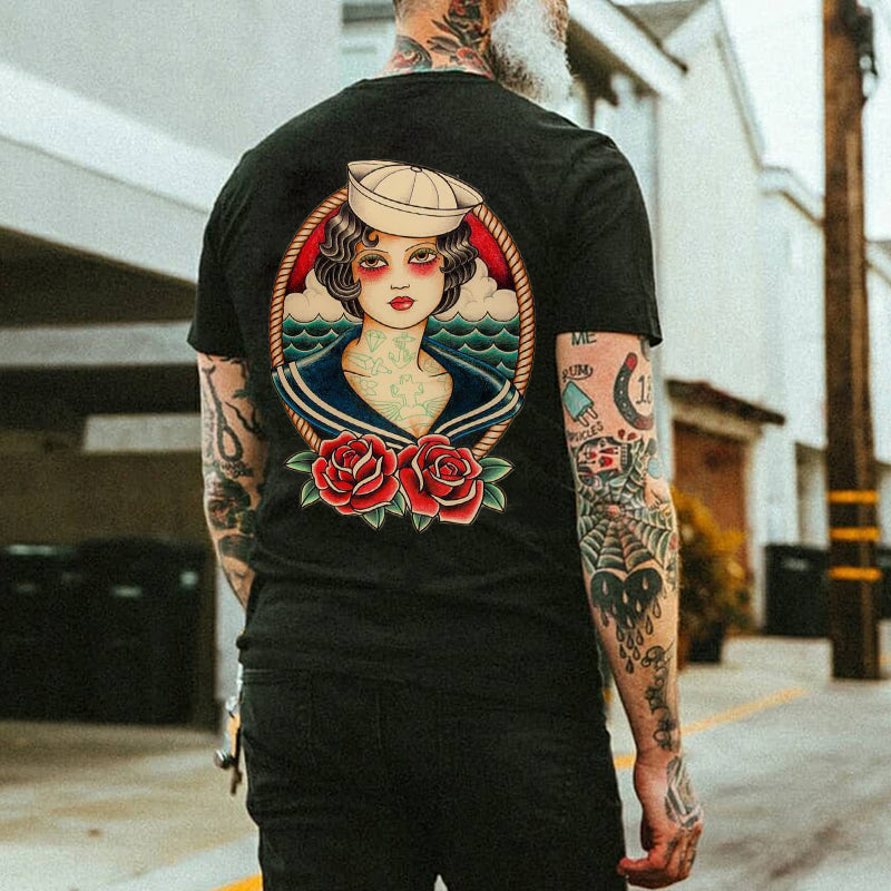 Tattoo inspired clothing: Sailor With Roses T-shirt-Wawl Soul