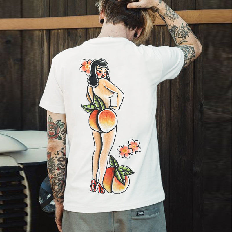 Tattoo inspired clothing: Retro Peach Girl T-shirt-Wawl Soul