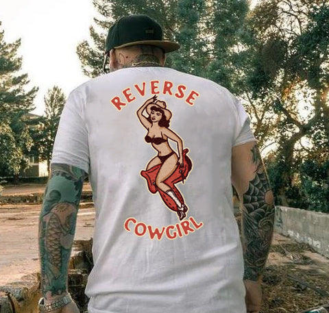 Tattoo inspired clothing: Reverse Cowgirl Printed Men’s T-shirt-Wawl Soul