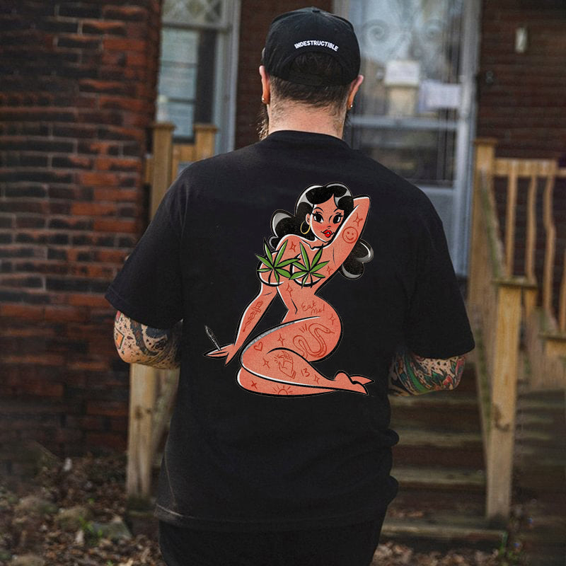 Tattoo inspired clothing: Weed Tattooed Girl T-shirt-Wawl Soul