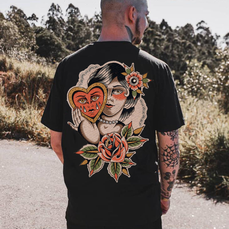 Tattoo inspired clothing: Girl With Crying Heart T-shirt-Wawl Soul
