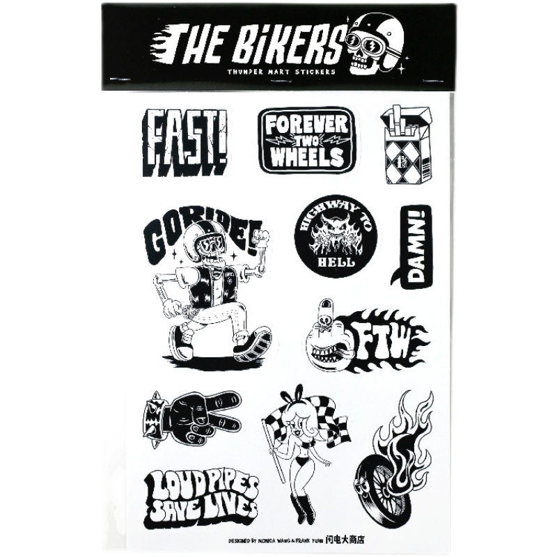 Tattoo inspired clothing: Black & White Bikers Stickers Pack-Wawl Soul