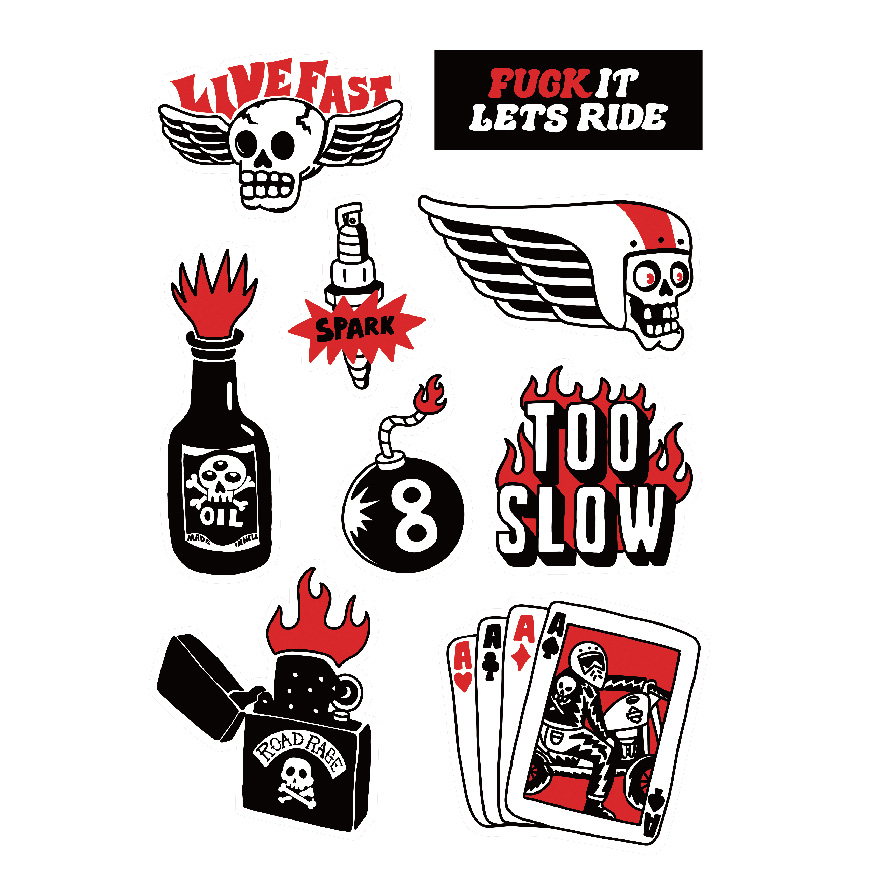 Tattoo inspired clothing: Old School Bikers Stickers Pack-Wawl Soul