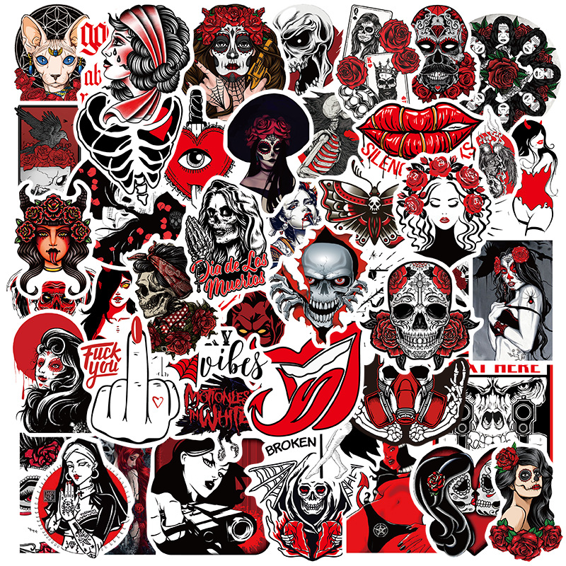 Tattoo inspired clothing: Black & Red Scary Sticker Pack -Wawl Soul